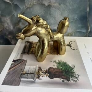 Unicorn Balloon Animal Gold-Tone Metal Figure Paperweight 4.5"